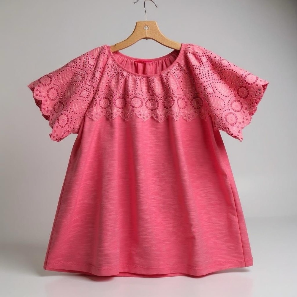 Lilly Pulitzer Top Tee S Pink Round Neck Loose Crochet Romantic Fairy Barbie